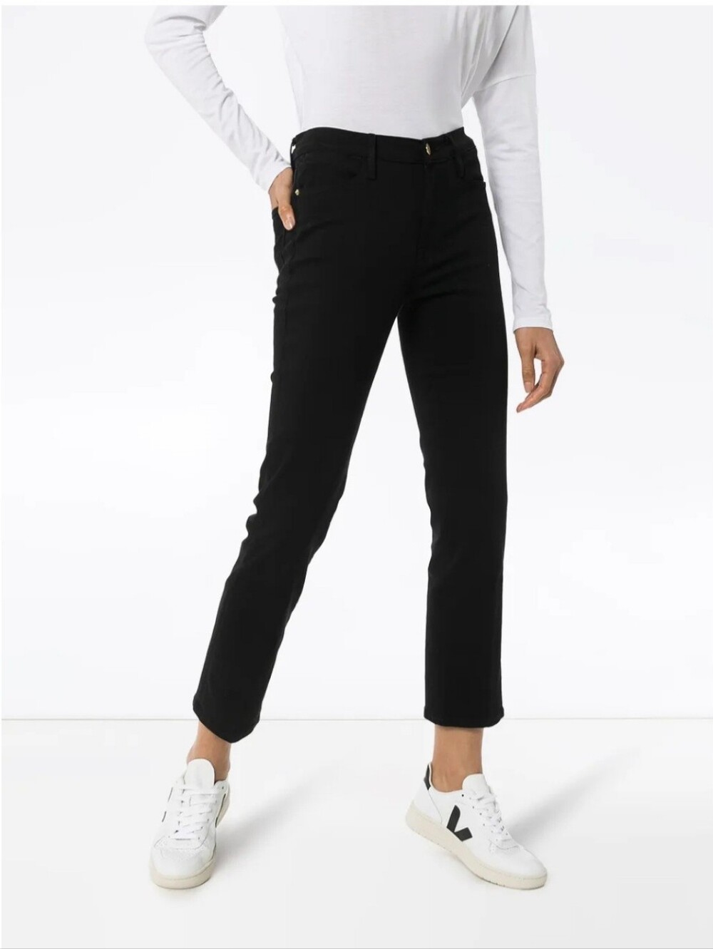 Frame Denim Le High Straight Black Cropped Straight-Leg Jeans Size 29